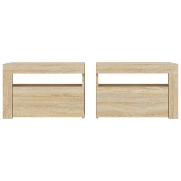 sengeborde med LED-lys 2 stk. 60x35x40 cm sonoma-eg
