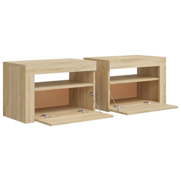 sengeborde med LED-lys 2 stk. 60x35x40 cm sonoma-eg