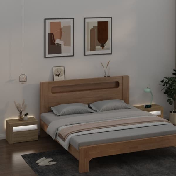 sengeborde med LED-lys 2 stk. 60x35x40 cm sonoma-eg