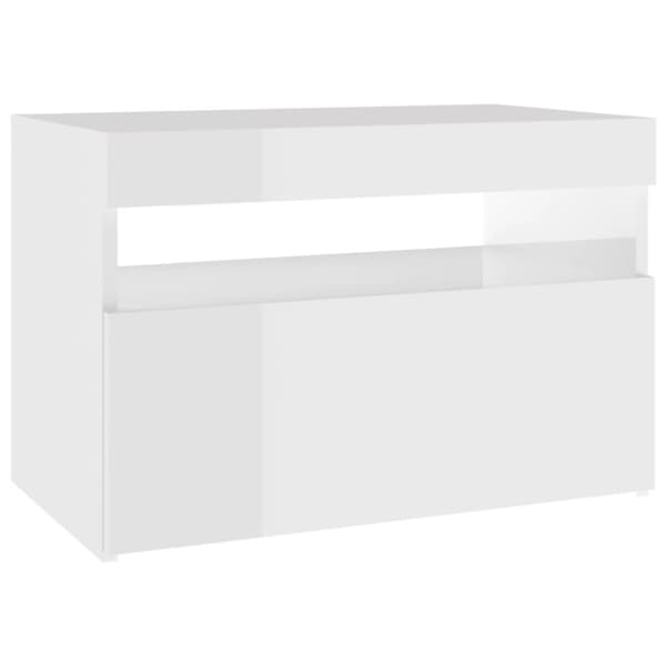Sängbord med LED-belysning 2 st vit högglans 60x35x40 cm