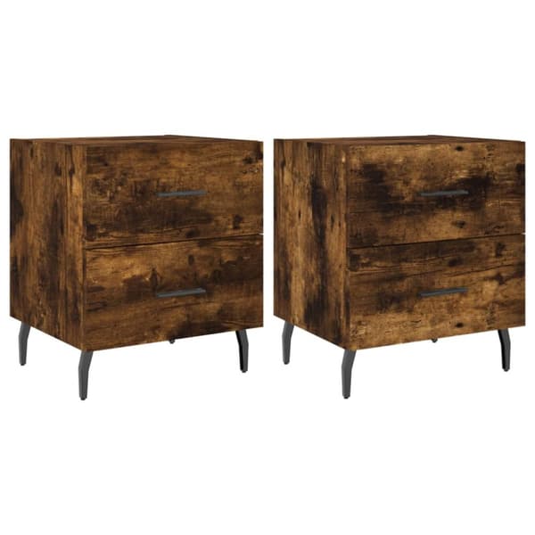 sengeborde 2 stk. 40x35x47,5 cm konstrueret træ røget egetræ