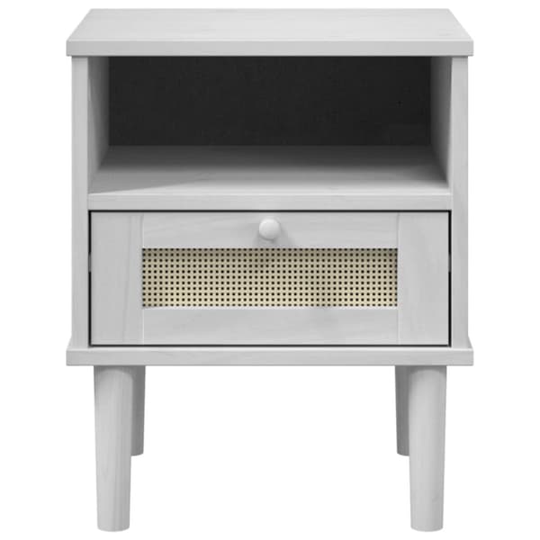 Sängbord SENJA rottinglook vit 40x35x48 cm massiv furu