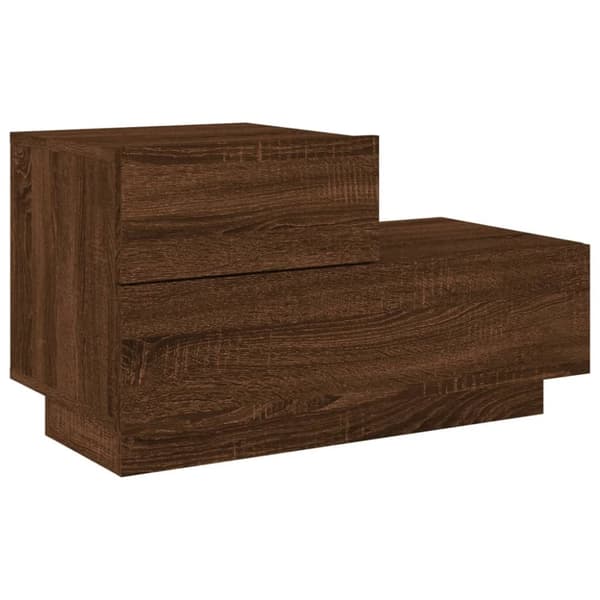 sengebord med LED-lys 70x36x40,5 cm brun egetræsfarve