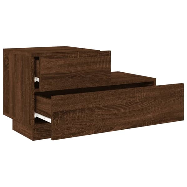 sengebord med LED-lys 70x36x40,5 cm brun egetræsfarve