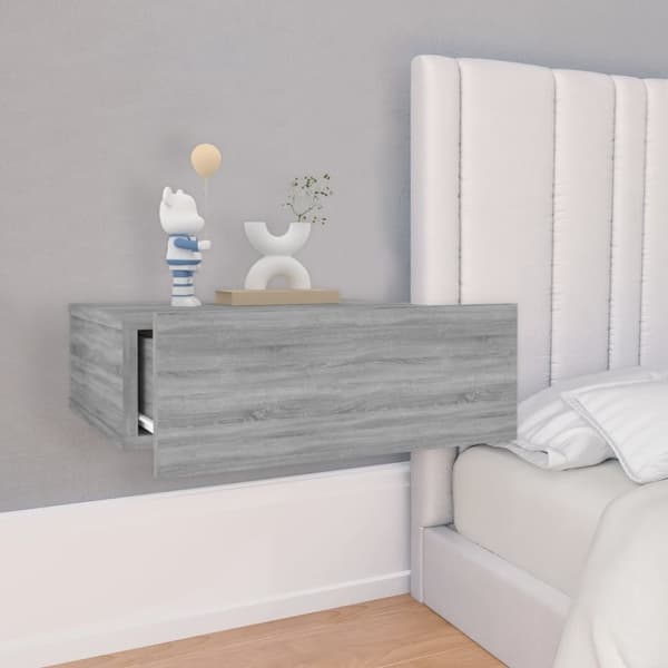 Kelluvat yöpöydät 2 kpl harmaa Sonoma 40x30x15 cm tekninen puu