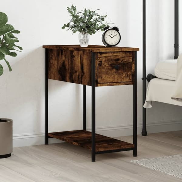 sengebord 30x60x60 cm konstrueret træ røget egetræsfarve