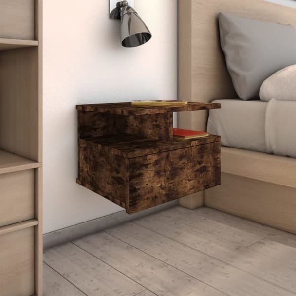 væghængt natbord 40x31x27 cm konstrueret træ røget egetræ