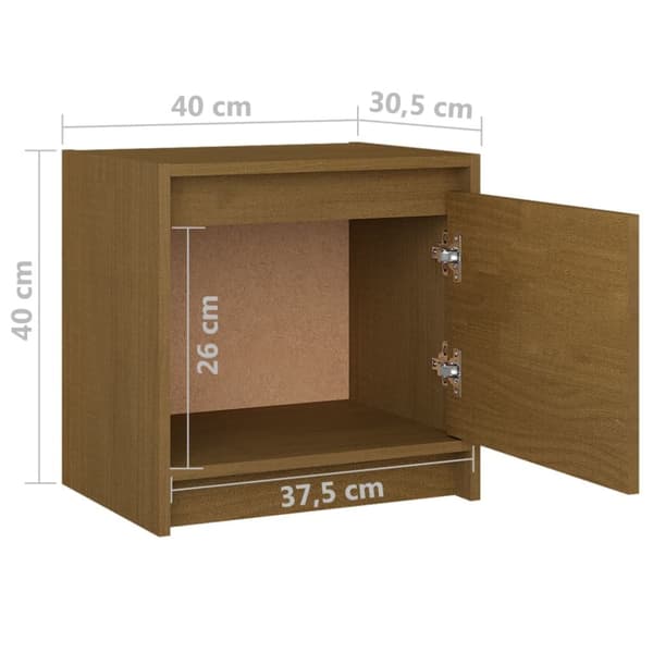 Sängbord 2 st honungsbrun 40x30,5x40 cm massiv furu