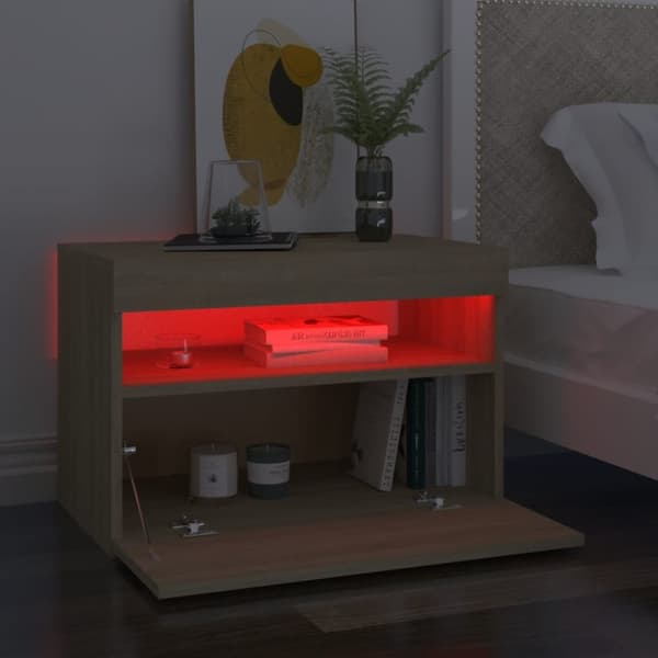 Yöpöytä LED-valoilla 2 kpl Sonoma-tammi 60x35x40 cm