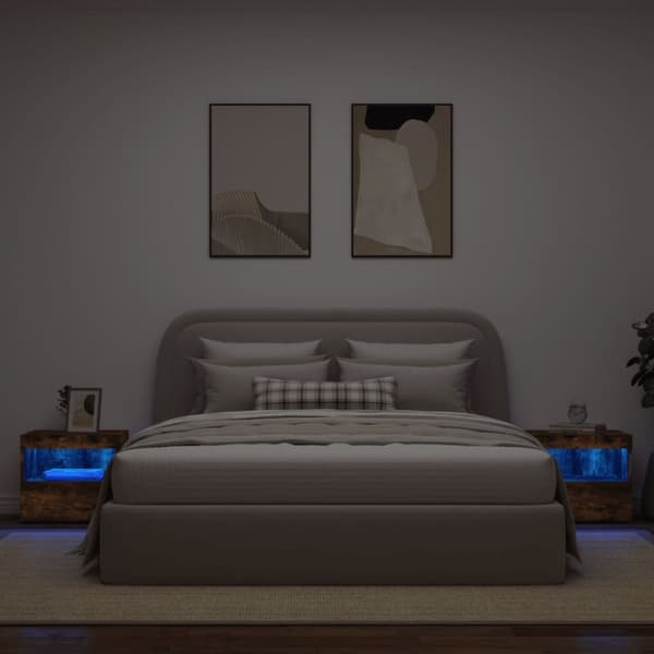 Yöpöydät LED-valoilla 2 kpl savutammi 50x40x45 cm