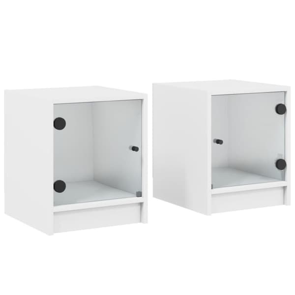 sengeborde 2 stk. med glaslåger 35x37x42 cm hvid