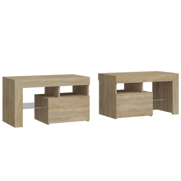 sengeborde 2 stk. med LED-lys 70x36,5x40 cm sonoma-eg