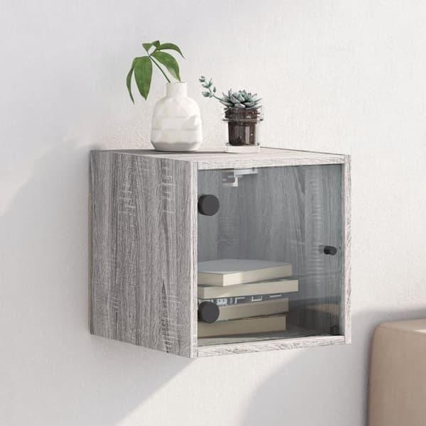 sengebord med glaslåger 35x37x35 cm grå sonoma-eg