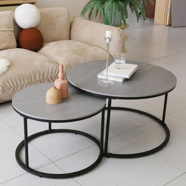 Kaffebord Set, Modern Design, Grå Marmorskiva, MÖRKGRÅ