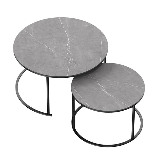 Kaffebord Set, Modern Design, Grå Marmorskiva, MÖRKGRÅ