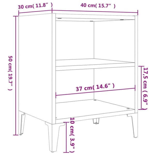 sengebord med metalben 40x30x50 cm sonoma-eg