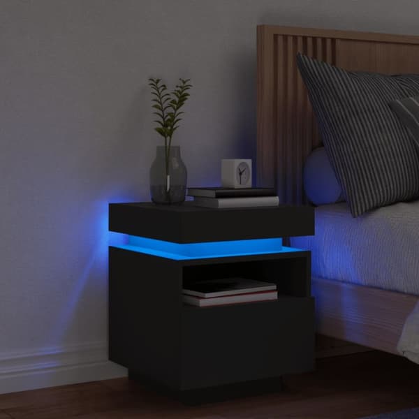 sengebord med LED-lys 40x39x48,5 cm sort