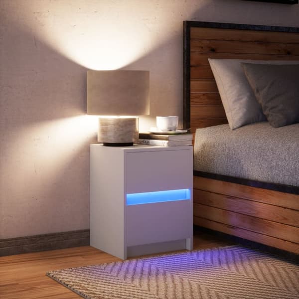 Sängbord med LED-lampor vit konstruerat trä