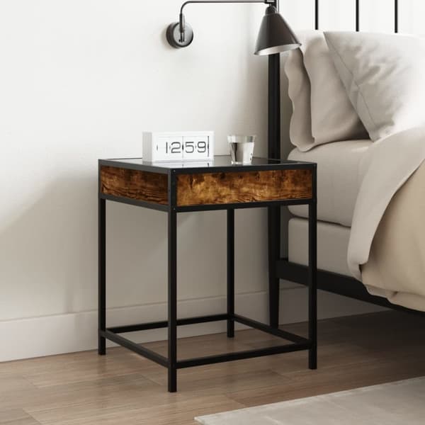 sengebord med Infinity LED-lys 40x40x51 cm røget egetræsfarve
