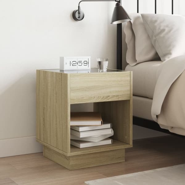 sengebord med Infinity LED-lys 40x40x50 cm sonoma-eg