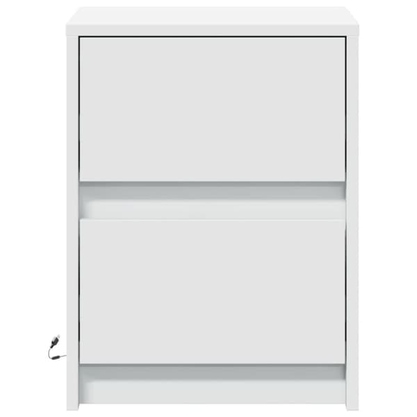 Sängbord med LED-lampor 2 st vit konstruerat trä