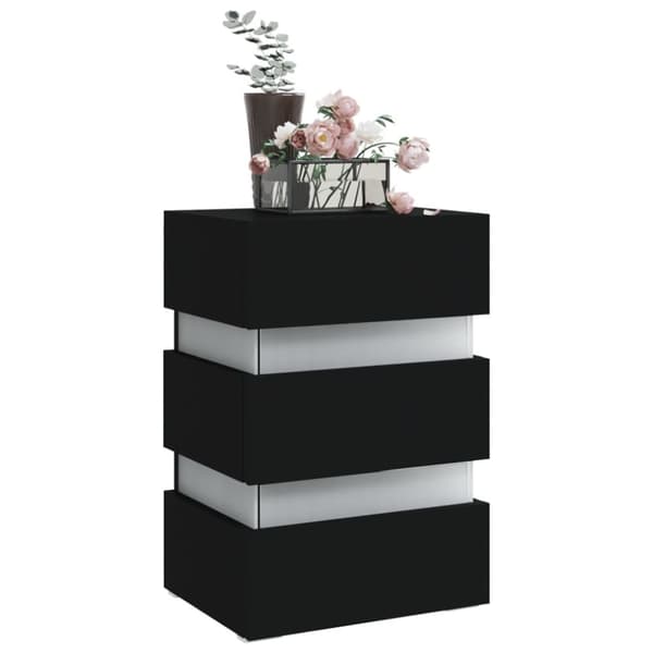 sengebord med LED 45x35x67 cm konstrueret træ sort