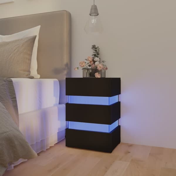 sengebord med LED 45x35x67 cm konstrueret træ sort