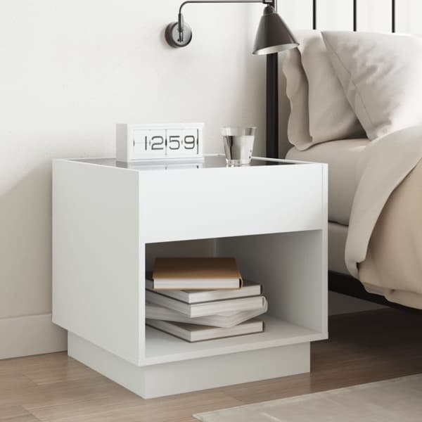 sengebord med Infinity LED-lys 50x50x50 cm hvid