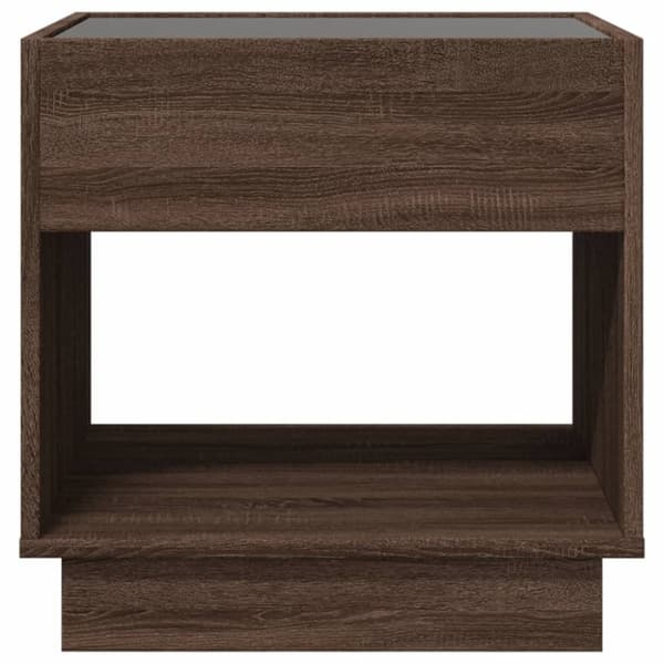 sengebord med Infinity LED-lys 50x50x50 cm brun egetræsfarve