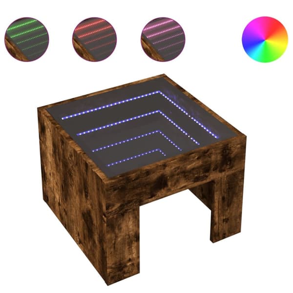 sengebord med Infinity LED-lys 40x40x30 cm røget egetræsfarve