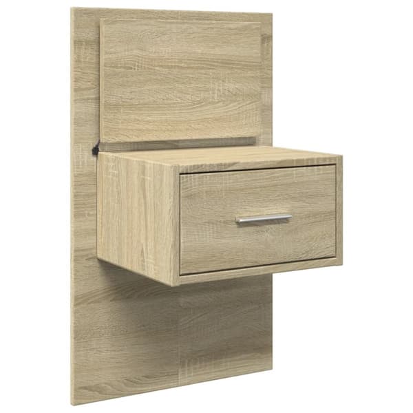 Väggmonterat sängbord med LED-lampor sonoma-ek