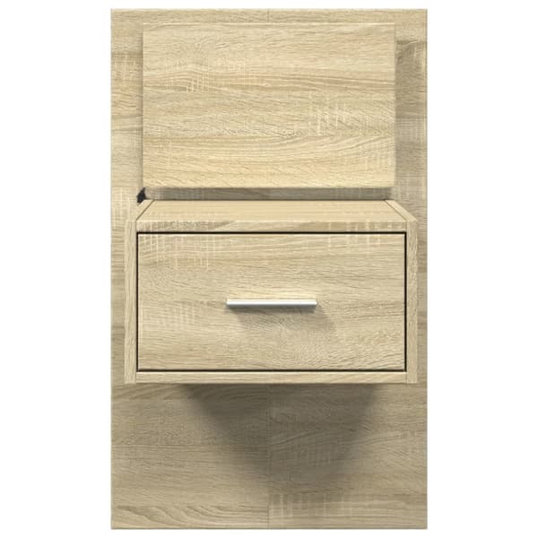 Väggmonterat sängbord med LED-lampor sonoma-ek