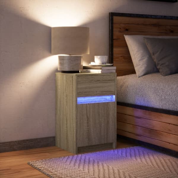 Sängbord med LED-lampor sonoma-ek konstruerat trä