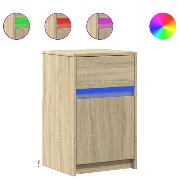 Sängbord med LED-lampor sonoma-ek konstruerat trä