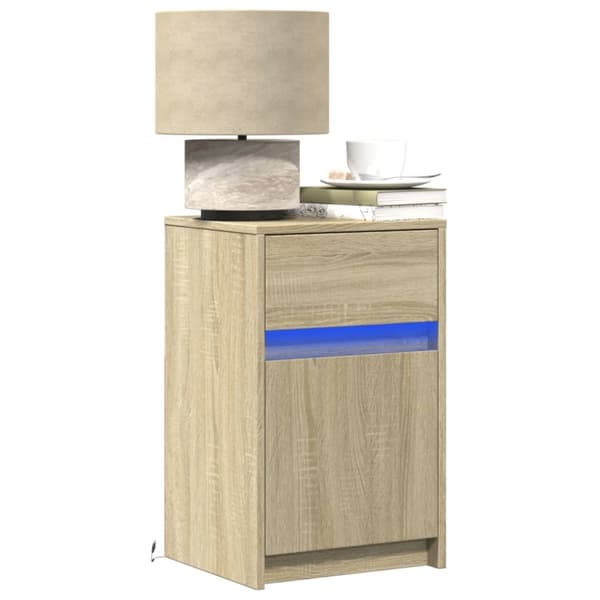 Sängbord med LED-lampor sonoma-ek konstruerat trä