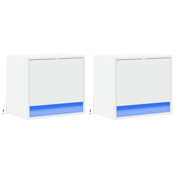 Väggmonterade sängbord med LED-lampor 2 st vit