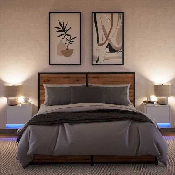 Väggmonterade sängbord med LED-lampor 2 st vit