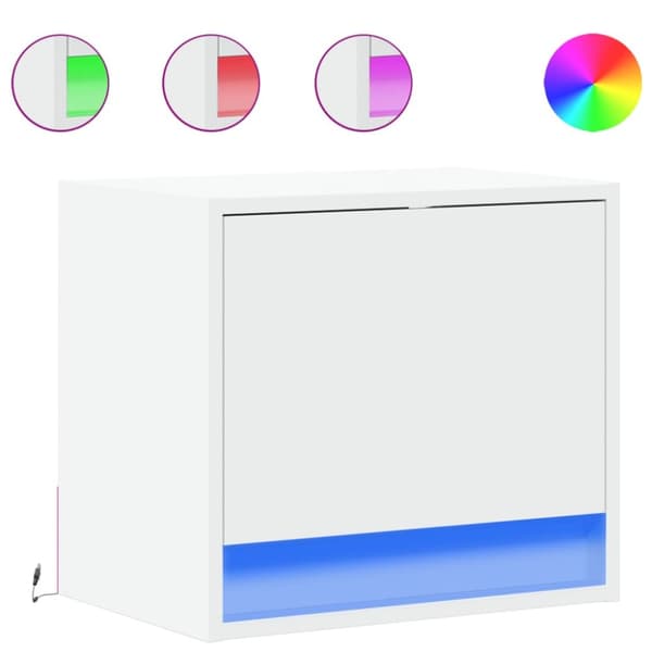 Väggmonterade sängbord med LED-lampor 2 st vit