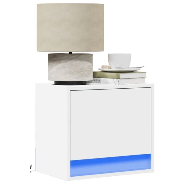Väggmonterade sängbord med LED-lampor 2 st vit
