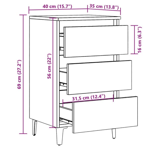 sengeskab m. metalben 40x35x69 cm kunsteg