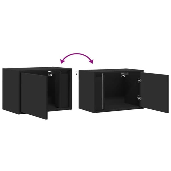 Väggmonterade sängbord med LED-lampor 2 st svart