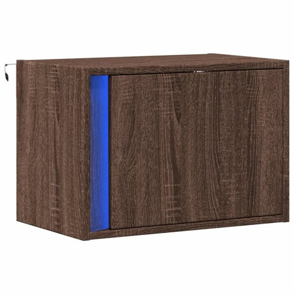 Väggmonterat sängbord med LED ljusbrun ek