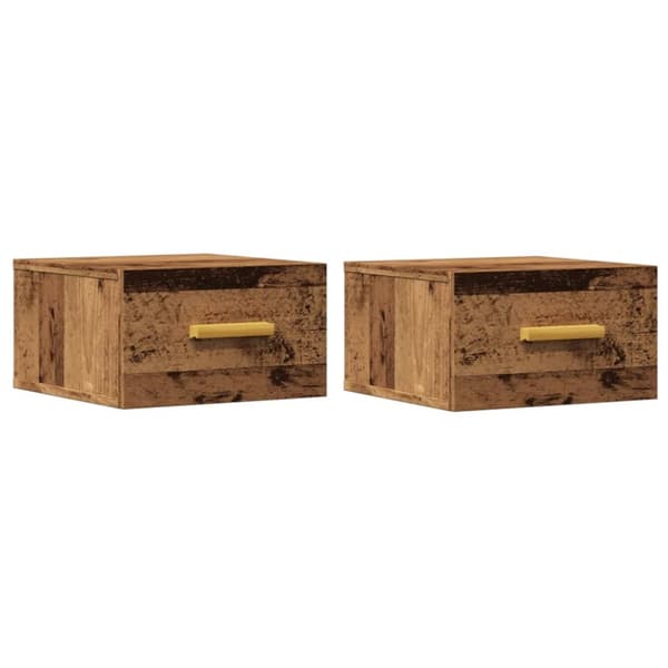 væghængte sengeborde 2 stk. 35x35x20 cm antikt trælook
