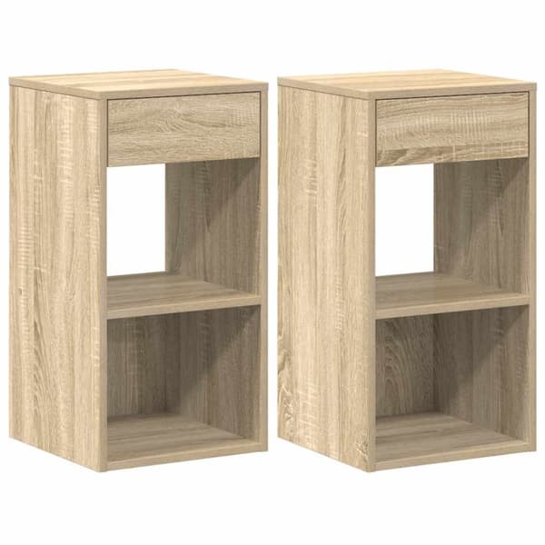 sengeborde med skuffe 2 stk. 35x34x66,5 cm sonoma-eg