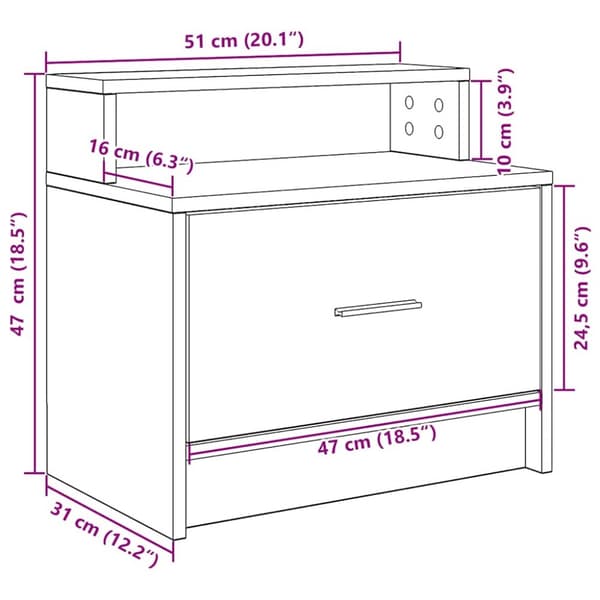 sengebord med skuffe 51x31x47 cm hvid