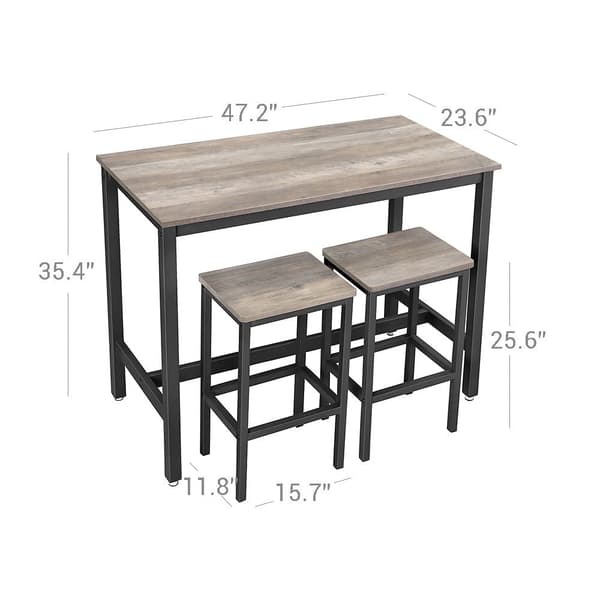 Søjlebord - Høj køkkenbord med 2 barstole - Metalramme - Grå/sort
