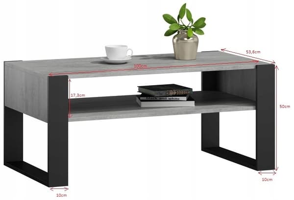 Sofabord KAJA beton-sort hems retro
