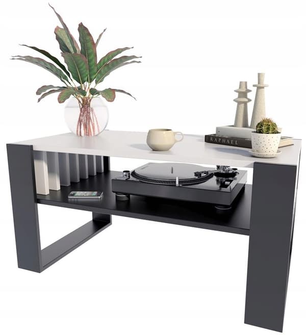 Soffbord IGA vit svart med lameller loft retro rustik