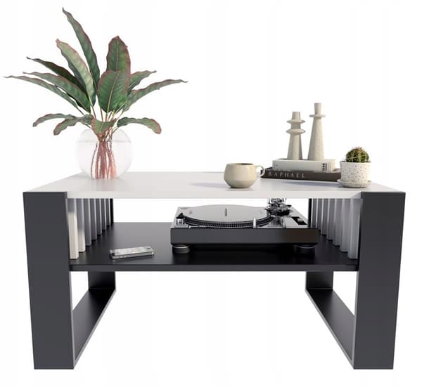 Soffbord IGA vit svart med lameller loft retro rustik