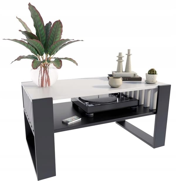Soffbord IGA vit svart med lameller loft retro rustik